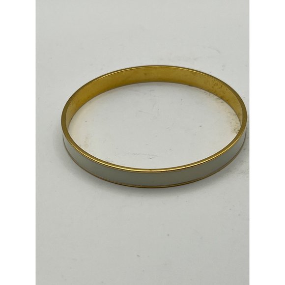 Vintage Signed Monet Gold Tone White Enamel Bangle Bracelet - Picture 3 of 10